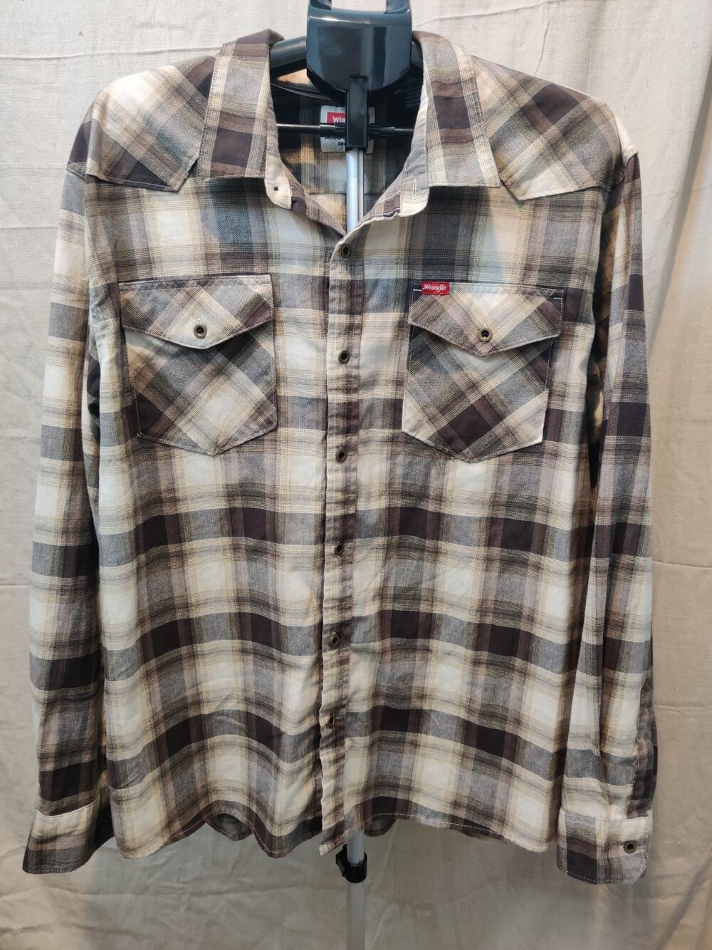 Vintage Wrangler Shirt Men's Size 2XL Metal Button Up Plaid Western Work Wear